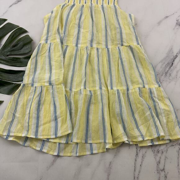 Maeve Anthropologie Gauzy Tiered Tunic Top Size XS Yellow Blue Stripe Light - Picture 4 of 10